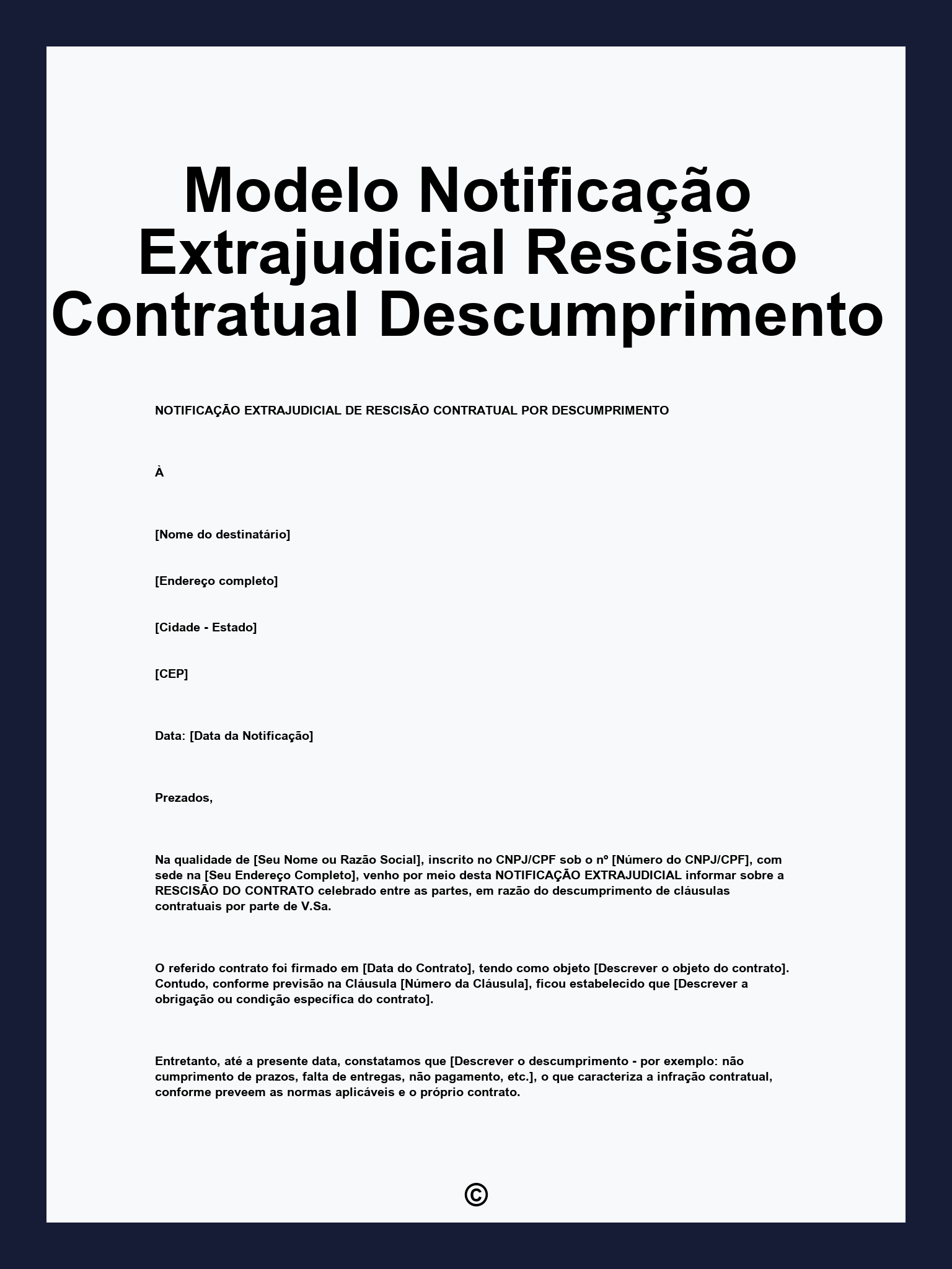 Modelo Notificação Extrajudicial Rescisão Contratual Descumprimento