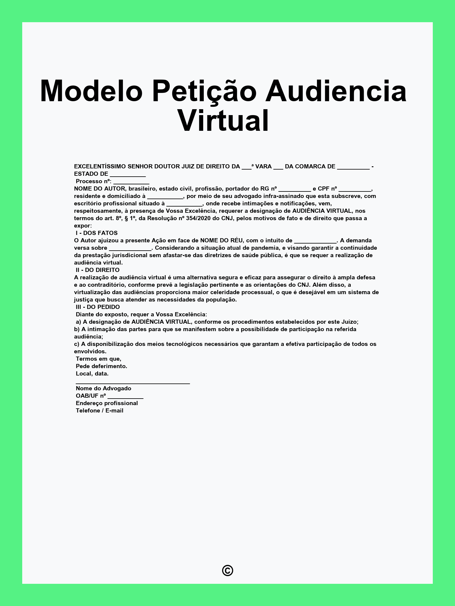 Modelo Petição Audiencia Virtual