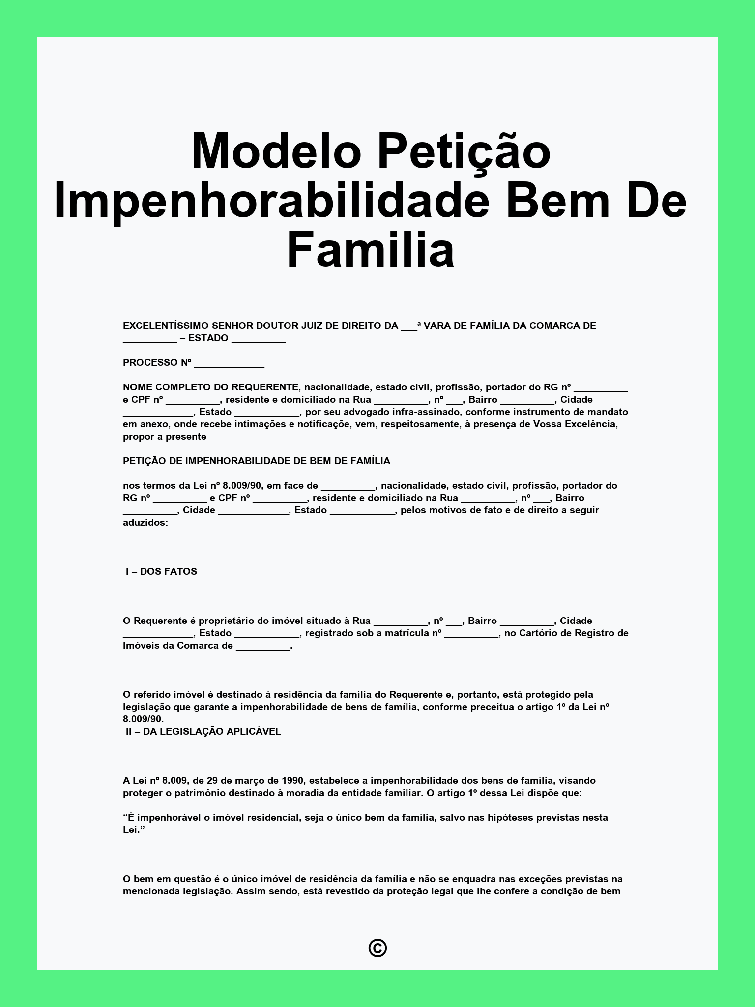 Modelo Petição Impenhorabilidade Bem De Familia