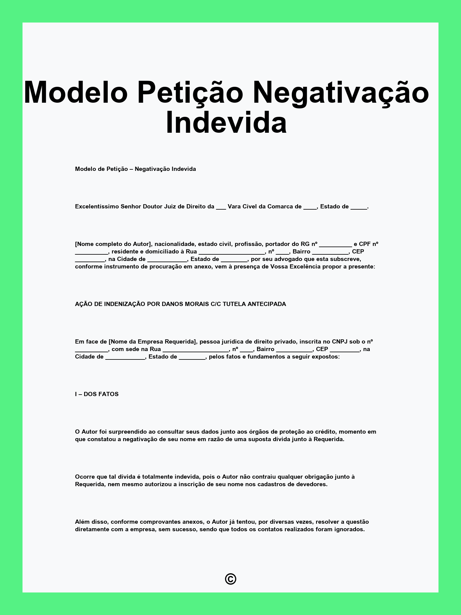 Modelo Petição Negativação Indevida