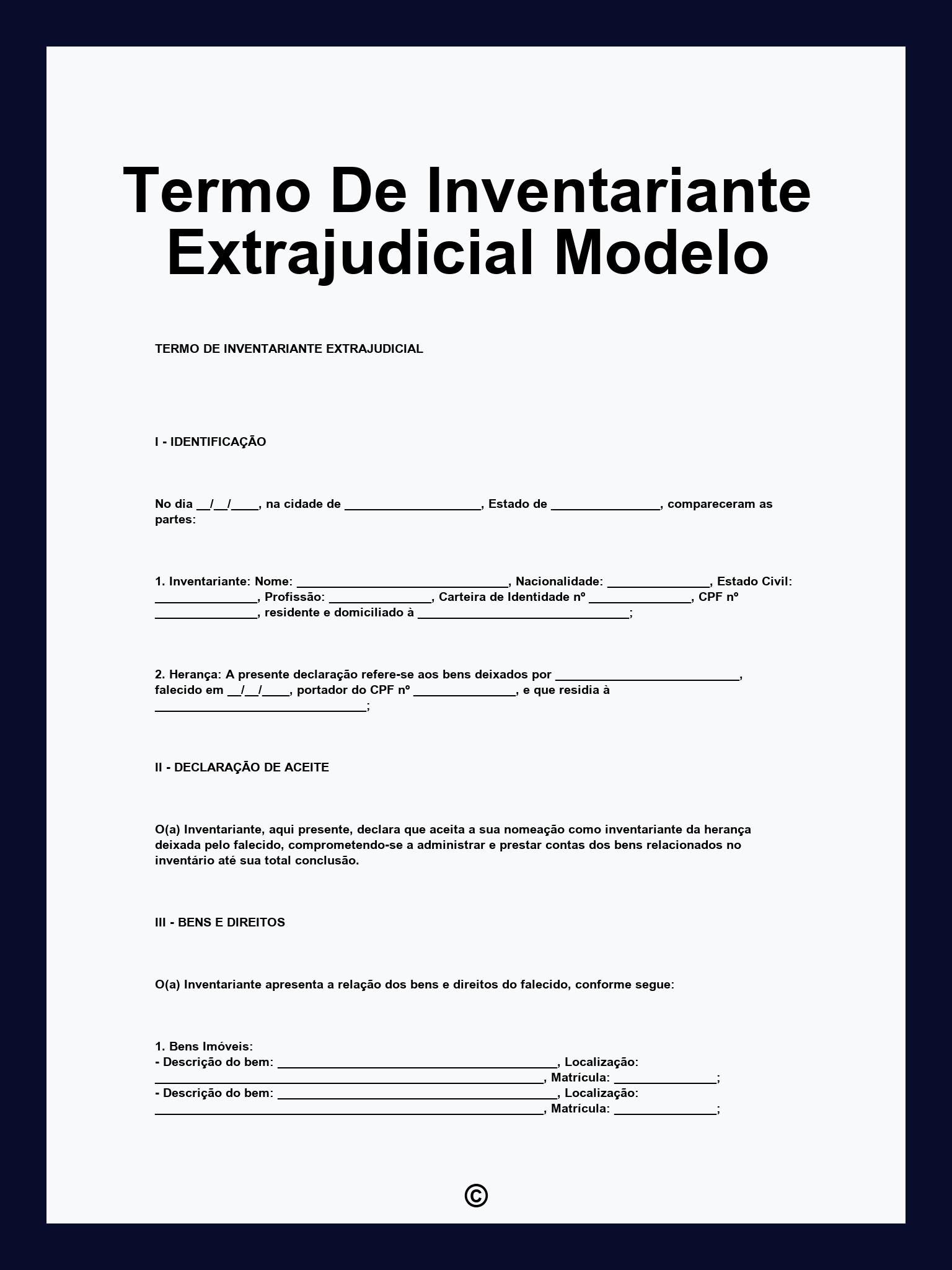 Termo De Inventariante Extrajudicial Modelo
